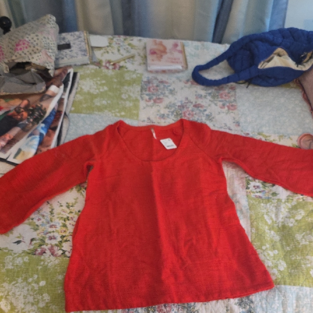 Free People Vibrant Red Crew Neck Sweater